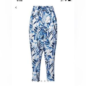 Modern Foilage Paper Bag Waist Crop Pants